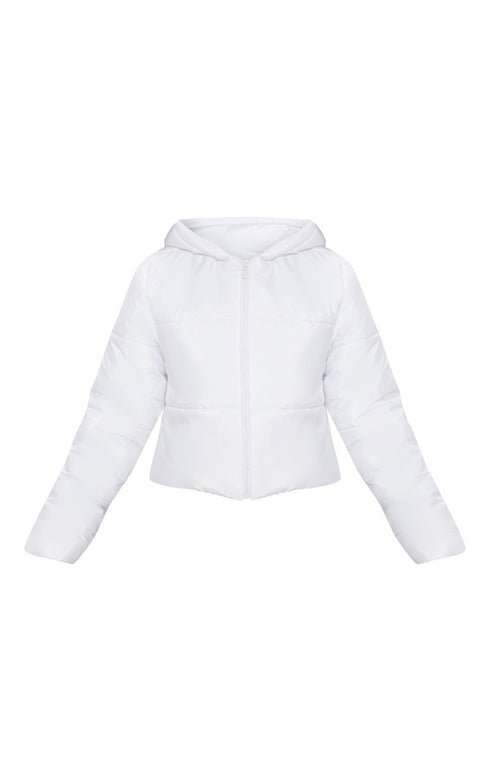 PLT BASIC HOODED CROPPED PUFFER - WHITE